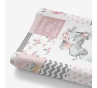 HawSkgFub Sleeping Elephant Floral Changing Pad Cover for Baby Girls Pink, Dream Big Little One Flower Diaper Change Table Covers, Soft Stretchy Safe Snug Fitted Changing Mat Sheets Fit 32"/34" x 16"