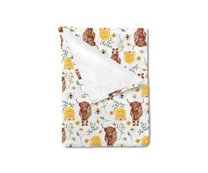 HawSkgFub Spring Highland Cow Daisy Flower Baby Blanket Girls Gift, Western Farm Animal Honey Bee Floral Flannel Fleece Nursery Bed Blankets, Soft Lightweight Newborn Infant Toddler Crib Bedding 60x80