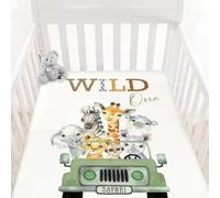HawSkgFub Wild One Safari Animals Truck Fitted Standard Crib Sheet for Baby Boy Girl, Neutral African Jungle Animal Toddler Mattress Cover, Soft Stretchy Nursery Bed Sheets Decor Kids Gift 52 x 28