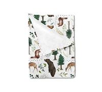HawSkgFub Woodland Forest Animals Baby Blanket Boys Gift, Pine Tree Bear Fox Deer Leaf Flannel Fleece Nursery Bed Swaddling Blankets, Soft Lightweight Newborn Infant Kids Toddler Crib Bedding 30 x 40