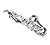 HAWSON 2 Inch Men's Jazz Saxophone Tie Clip Sterling Silver Tie Bar for Wedding, Concerts, Formal Events Music-Themed Groomsmen Accessories & Gifts