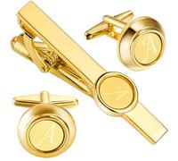 HAWSON 2 inch Tie Clips and Cufflinks Sets for Men A-Z Gold Engraved Letter Cufflinks and Tie Clips Sets for Formal Business Wedding, metal, No Gemstone