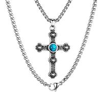 HAWSON Cross Pendant for Men & Women Stainless Steel Cross Necklace with Antique Silver Tone, Vintage Religious, Latin, Byzantine & Orthodox Pendants, 24 Inch / 28 Inch Box Chain, Christian Gifts