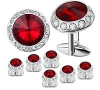 HAWSON Crystal Cufflinks and Tuxedo Studs for Mens Suit for Shirt Formal Dress Wedding Business Party Accessories, Metal, no gemstone
