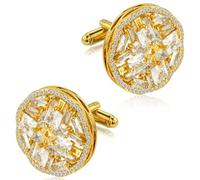 HAWSON Cuff Links Mens with Crystal, Gift Box Packed, Mens Jewelry or Accessories, Gold Cufflinks for Men,Suit for Men's Black Dress Shirt,Wedding Ceremony Business metting, Birthday Anniversary
