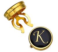 HAWSON Gold Button Covers for Men - Enamel Cufflinks with Personalized A-Z Letter Design for Tuxedo, Shirt, Business or Formal Attend Accessories, 17mm, Metal, no gemstone