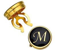HAWSON Gold Button Covers for Men - Enamel Cufflinks with Personalized A-Z Letter Design for Tuxedo, Shirt, Business or Formal Attend Accessories, 17MM/0.66", Metal, no gemstone