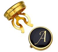 HAWSON Gold Button Covers for Men - Enamel Cufflinks with Personalized A-Z Letter Design for Tuxedo, Shirt, Business or Formal Attend Accessories, 17MM/0.66", Metal, no gemstone