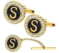 HAWSON Gold Cufflinks and Tie Tack for Men, Gold Cufflinks Crystal with Lapel Pins for Men's Women Set, Tie Tack with Chain on Tie Wedding Business Accessories, Metal, not known