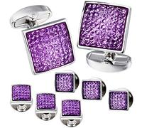 HAWSON Graceful Square Purple Crystal Man Tuxedo Cufflinks Shirt Studs (Purple)