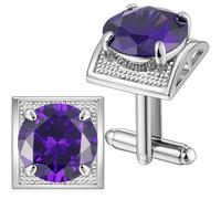 HAWSON Large Silver Birthstone Cuff Links Mens, Colorful Gem Cufflinks for Shirt Suit Accessories, Birthday Anniversary Wedding Gifts for Groommens Husband Father, Standard, Metal, created tanzanite