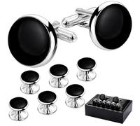 HAWSON Men’s Cufflinks and Tuxedo Studs Set with Gift Box; Men’s Jewelry or Accessories Suitable for Black Suit White Shirts Vest and Red Bow tie on Wedding or Anniversary and Birthday