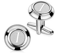 HAWSON Mens Classic Silver Cufflinks for Men Initials A-Z Formal Business Wedding Tuxedo Shirts