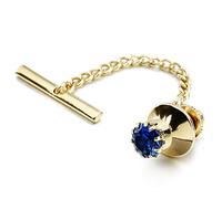 HAWSON Mens Crystal Tie Tack with Chain Gold Tie Clip Party Accessories 3 Color Options (Dark Blue)