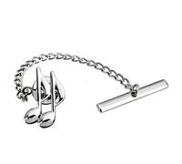 HAWSON Men's Tie Pins with Chain Interesting Instrument Shape Tie Tack for Men Necktie Accessory (Note Tie Pins Silver)