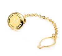 HAWSON Mens Tie Tacks for Men with Chain Round Gold Tie Pins Wedding Business Birthday Anniversary Initials A-Z Tie Clip Gifts, Metal, no gemstone
