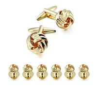 HAWSON Personalize Golden Flower Knot Cufflinks and Shirt Studs for Men