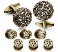 HAWSON Retro Pattern Cufflinks and Tuxedo Shirt Studs Set for Men Wedding Birthday Party with Gift Box