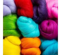 Hawthorn Handmade Brights Needle Felting Wool Bundle. Set of 10 Coloured Merino Wool Tops for Needle Felting, Weaving, Spinning & Wet Felting - 100g