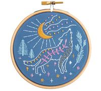 Hawthorn Handmade Celestial Wolf Mini Embroidery Kit - Embroidery Kit for Beginners, with Embroidery Fabric, Cotton Thread, Embroidery Hoop, Embroidery Needle & Instructions - DIY Crafts for Adults