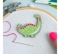 Hawthorn Handmade Dinosaur Needle Minder for Cross Stitch, Embroidery, Sewing & Needlework Accessories. Magnetic Needle Holder, Wooden Stitching Accessory for Holding Needles - Diplodocus Design.