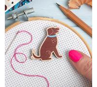 Hawthorn Handmade Dog Needle Minder for Cross Stitch, Embroidery, Sewing & Needlework Accessories. Magnetic Needle Holder, Wooden Stitching Accessory for Holding Needles - Dog Design.