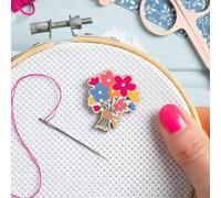 Hawthorn Handmade Flower Posy Needle Minder for Cross Stitch, Embroidery, Sewing & Needlework Accessories. Magnetic Needle Holder, Wooden Stitching Accessory for Holding Needles - Flower Posy Design.
