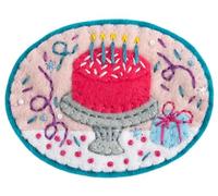 Hawthorn Handmade 'Happy Birthday' Felt Craft Brooch Kit. Craft Kits for Adults, Includes Wool Felt Sheets, DMC Embroidery Thread, Embroidery Needle, & Instructions. Crafts for Adults - 8cm Diameter