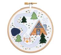Hawthorn Handmade Log Cabin Mini Embroidery Kit - Embroidery Kit for Beginners, Includes Embroidery Fabric, Cotton Thread, Embroidery Hoop, Needle & Instructions - Handmade DIY Crafts for Adults.