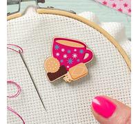 Hawthorn Handmade Needle Minder for Cross Stitch, Embroidery, Sewing & Needlework Accessories. Magnetic Needle Holder, Wooden Stitching Accessory for Holding Needle & Thread - Tea & Biscuits Design.