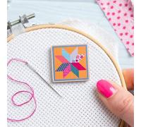 Hawthorn Handmade Needle Minder for Cross Stitch, Embroidery, Sewing & Needlework Accessories. Magnetic Needle Holder, Wooden Stitching Accessory for Holding Needles - Quilt Block Design.