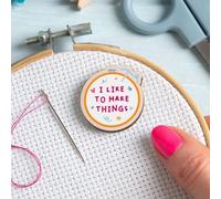 Hawthorn Handmade Needle Minder for Cross Stitch, Embroidery, Sewing & Needlework Accessories. Magnetic Needle Holder, Wooden Stitching Accessory for Holding Needles - 'I Like to Make Things' Design.