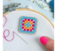 Hawthorn Handmade Needle Minder for Cross Stitch, Embroidery, Sewing & Needlework Accessories. Magnetic Needle Holder, Wooden Stitching Accessory for Holding Needles - Granny Square Crochet Design.