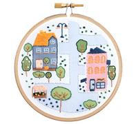 Hawthorn Handmade Town Houses Mini Embroidery Kit - Embroidery Kit for Beginners, with Embroidery Fabric, Cotton Thread, Embroidery Hoop, Embroidery Needle & Instructions - DIY Crafts for Adults