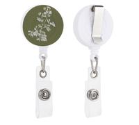 Hawthorn Plant Line Art on Olive Green Retractable Badge Holder Reel Clip ID Card Holder for Doctor Nurse Student Office Worker