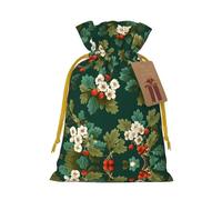 Hawthorn Printed Drawstring Christmas Linen Gift Bag, Perfect For Gift Bags, Candy Bags