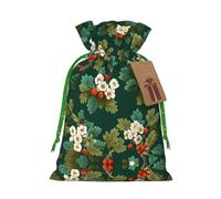 Hawthorn Printed Drawstring Christmas Linen Gift Bag, Perfect For Gift Bags, Candy Bags