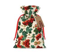Hawthorn Printed Drawstring Christmas Linen Gift Bag, Perfect For Gift Bags, Candy Bags