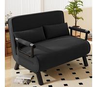 Hawthyhome Folding Sofa Bed, Double sofa bed, 4-in-1 recliner, sofa bed with function, space-saving guest, recliner with adjustable backrest, 300 kg load capacity Metal frame & linen Black