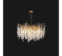 HAWVVE Modern Luxury Round Crystal Chandelier, American European French Style, 80CM Diameter, Yellow+White, For Living Room, Dining Room, Kitchen Island, Bedroom, Foyer