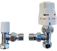 Haxby White Angled TRV and Lock Shield Valve Set 1/2" - 15mm | Designer TRV, Thermostatic Radiator Valve, Towel Rail Valve