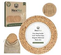 Haxhut 6 Pack 13.5" Woven Placemats, Natural Hand-Woven Water Hyacinth Placemats, Round Braided Rattan Tablemats for Dining Table, Large Weave Round Place Mats Heat Resistant Non-Slip Table Mat