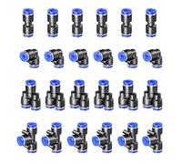 HAXIHA Pack of 24 12 mm Air Push Quick Fittings, Pneumatic Connectors, Splitter/Angle/T-Piece/Straight Push-to-Connect Fittings Kit Air Line Fittings for 12 mm Pipe