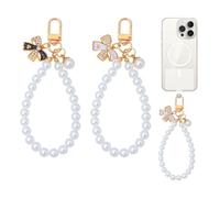 Haxisii White Pearl Phone Strap Charm, 2PCS Phone Wrist Strap Beaded White, Pearl Phones Straps, Pearls Phones Beads Straps for Key Ring Backpack Wallet Digital Camera