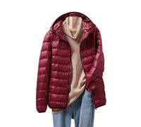 HAXNOHEY Quilted Jacket Womens Lightweight Puffer Jacket Hooded Puffer Jacket Stand Collar Puffer Jacket Down Jacket Puffer Coat Waterproof Quilted Jacket Shiny Down Jacket Wine Red L
