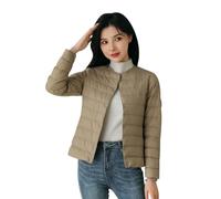 HAXNOHEY Women's Khaki Quilted Puffer Jacket - Packable Down Jacket - 51%-55% Down - 2 Pockets - Size L