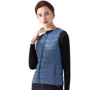 HAXNOHEY Women's Quilted Gilet Collarless Lightweight Down Vest Women Packable Puffer Gilet Ladies Gilet Button Puffer Outerwear Autumn Winter Warm Gilet