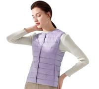 HAXNOHEY Women's Quilted Gilet Collarless Lightweight Down Vest Women Packable Puffer Gilet Ladies Gilet Button Puffer Outerwear Autumn Winter Warm Gilet