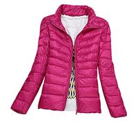HAXNOHEY Women's Rose Red Puffer Jacket, Oversized Quilted Coat, Polyester, Size S, Standard Length, Adult, Winter, Women, Solid, 2 Welt Pockets, Long Sleeve, Hand Wash Only