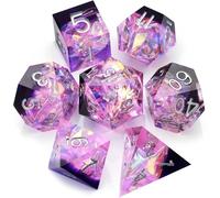 Haxtec DND Dice Set Sharp Edge Resin Dice Iridecent Inclusion Age 14+ With Dice Case Purple D&D Dice for RPG Role Playing Games Dungeons and Dragons Gift Galaxy Series